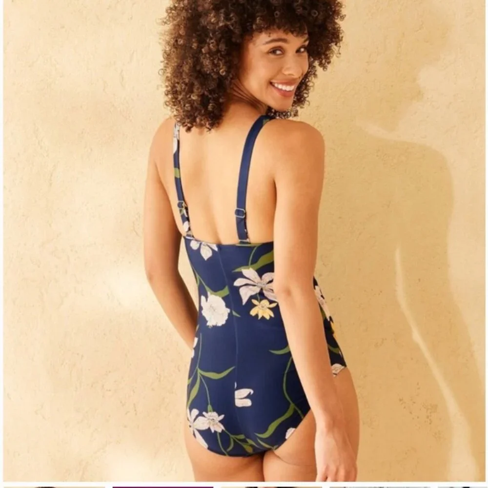 Shade & Shore Navy Floral One-Piece tummy control Swimsuit – Size 16 (Plus Size)